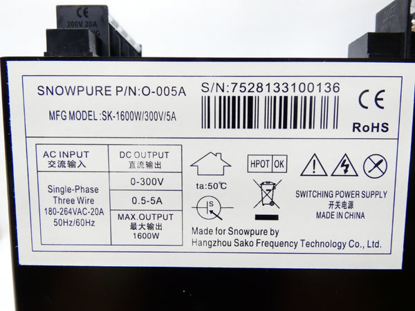 SNOWPURE O-005A SK-1600W/300V/5A 180-264VAC 20A NSMP