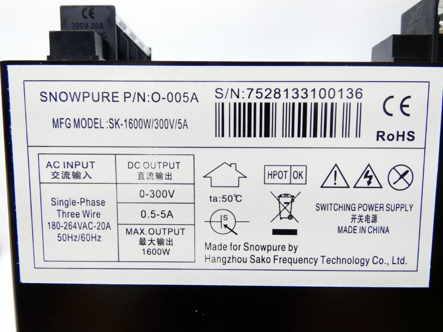 SNOWPURE O-005A SK-1600W/300V/5A 180-264VAC 20A NSMP