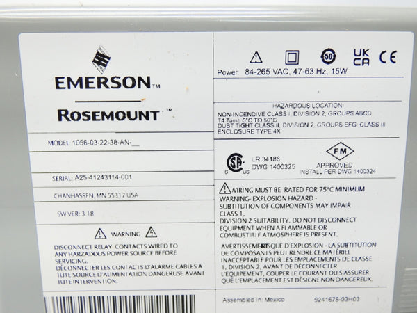 ROSEMOUNT 1056-03-22-38-AN S/W 3.18 84-265VAC NSMP