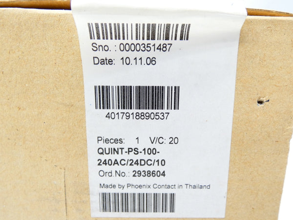 PHOENIX CONTACT QUINT-PS-100-240AC/24DC/10 2938604 REV. 20 2.8-1.2A NSMP
