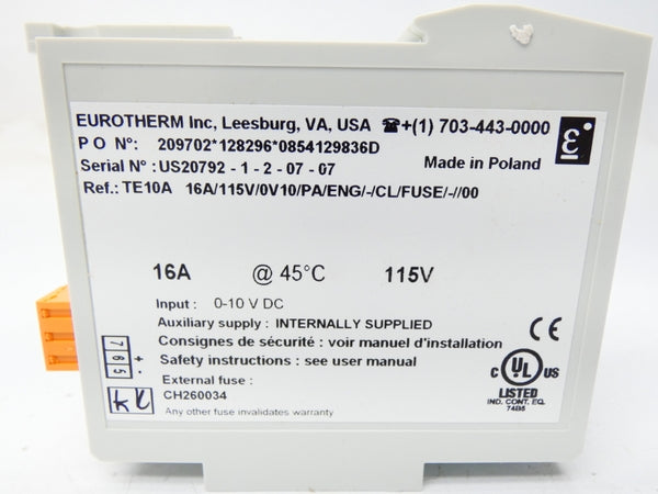 EUROTHERM TE10A16A/115V/0V10/PA/ENG/-/CL/FUSE/-/00 115V 16A NSMP