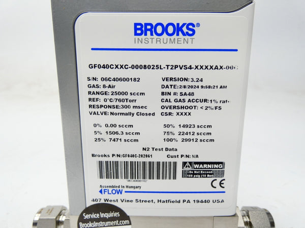 BROOKS INSTRUMENTS GF040CXXC-0008025L-T2PVS4-XXXXAX-00C GF040C VER. 3.24 NSMP