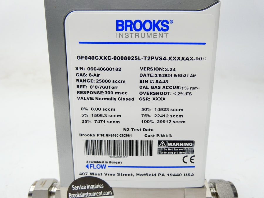 BROOKS INSTRUMENTS GF040CXXC-0008025L-T2PVS4-XXXXAX-00C GF040C VER. 3.24 NSMP