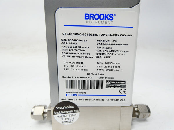 BROOKS INSTRUMENTS GF040CXXC-0015025L-T2PVS4-XXXXAX-00C GF040C VER. 3.24 NSMP
