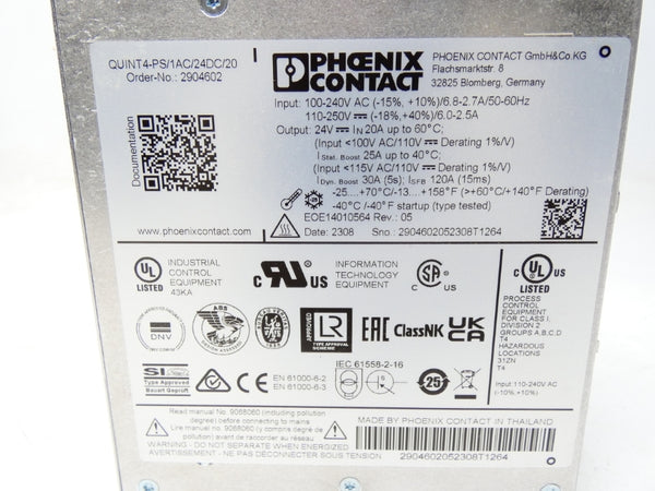 PHOENIX CONTACT QUINT4-PS1AC/24DC/20 2904602 100-240VAC 6.8-2.7A NSMP