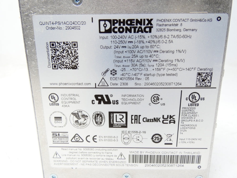 PHOENIX CONTACT QUINT4-PS1AC/24DC/20 2904602 100-240VAC 6.8-2.7A NSMP