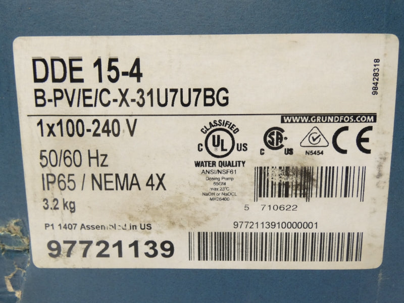 GRUDFOS DDE15-4B-PV/E/C-X-31U7U7BG 97721139 100-240V 60PSI NSMP