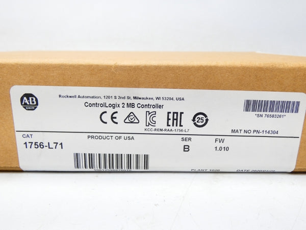 ALLEN BRADLEY 1756-L71 SER. B F/W 1.010 DATE: 2020 NSFS