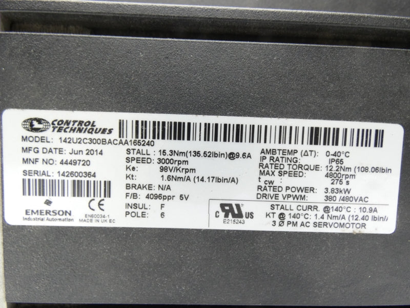 CONTROL TECHNIQUES 142U2C300BACAA165240 380/480VAC 10.9A NSNP