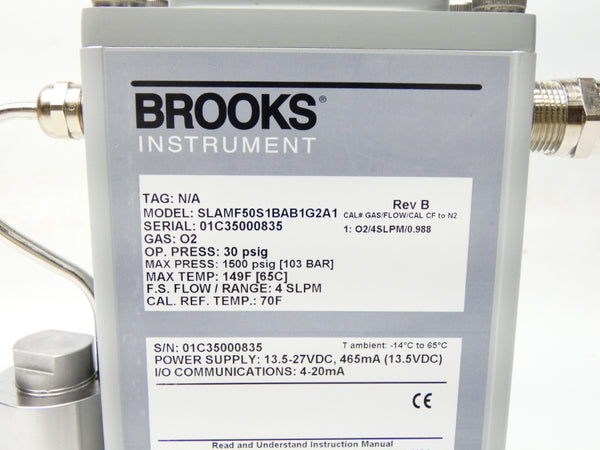 BROOKS INTRUMENTS SLAMF50S1BAB1G2A1 REV. B 13.5-27VDC 30PSI NSNP