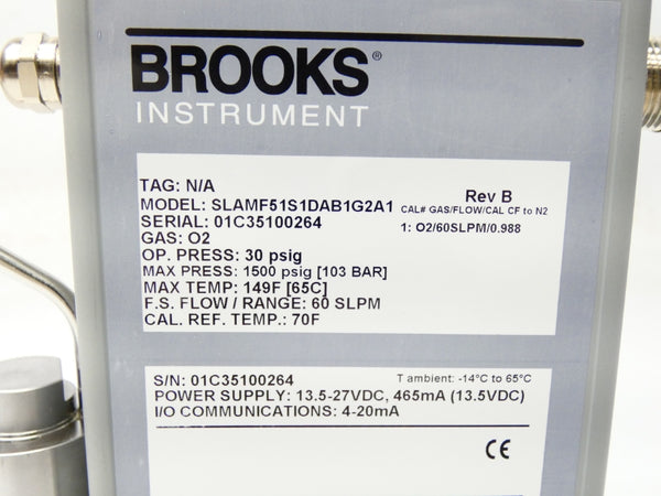 BROOKS INTRUMENTS SLAMF51S1DAB1G2A1 REV. B 13.5-27VDC 30PSI NSNP