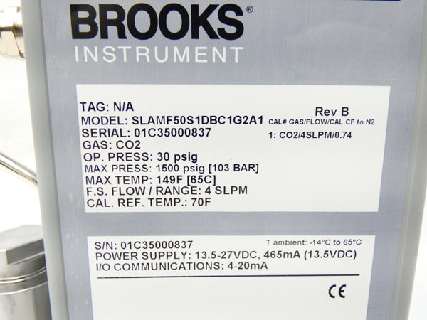 BROOKS INTRUMENTS SLAMF50S1DBC1G2A1 REV. B 13.5-27VDC 30PSI NSNP