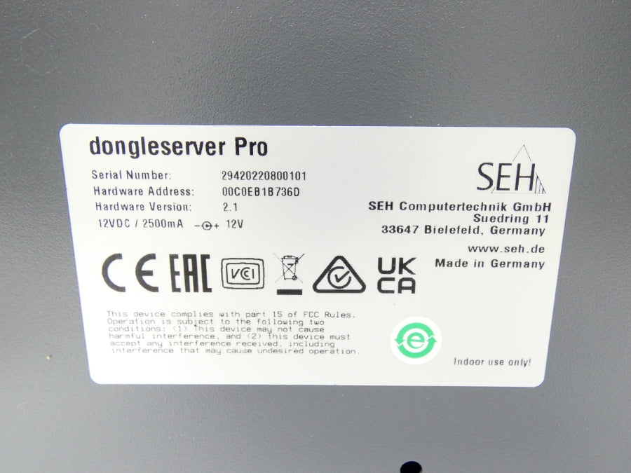 SEH M05212 DONGLESERVERPRO H/W 2.1 S/W 20.1.12 NSMP