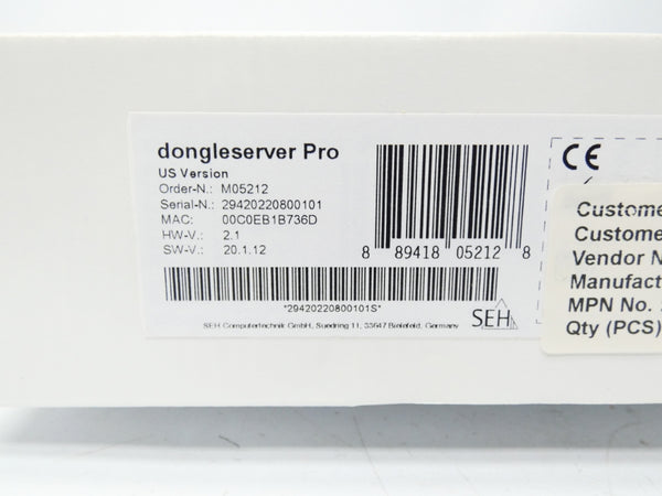 SEH M05212 DONGLESERVERPRO H/W 2.1 S/W 20.1.12 NSMP