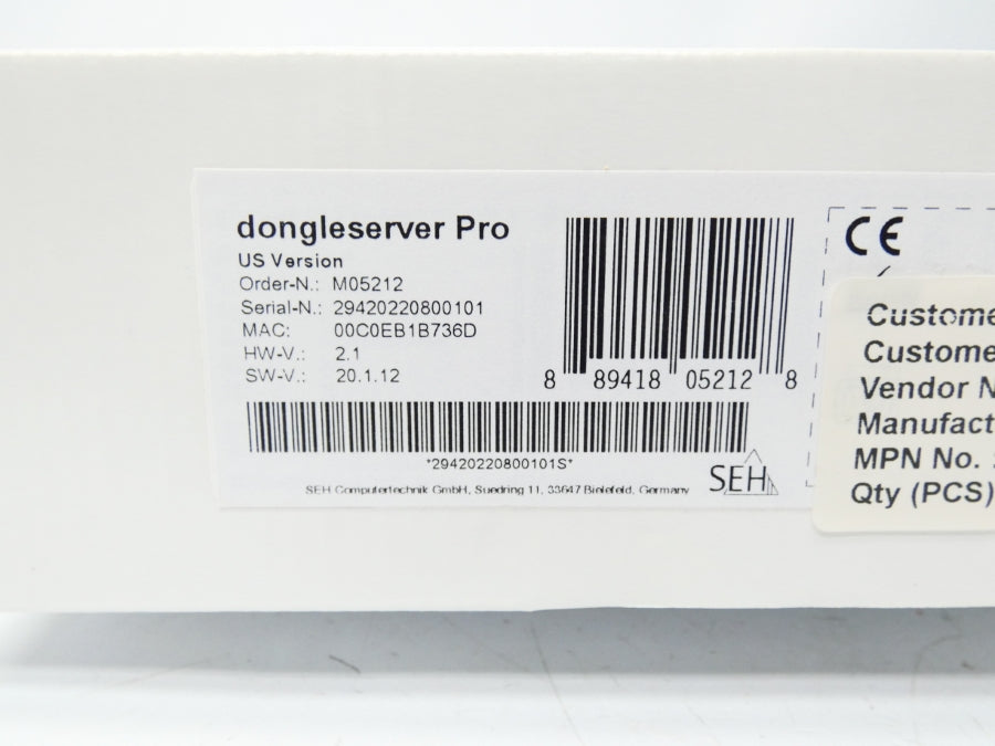 SEH M05212 DONGLESERVERPRO H/W 2.1 S/W 20.1.12 NSMP