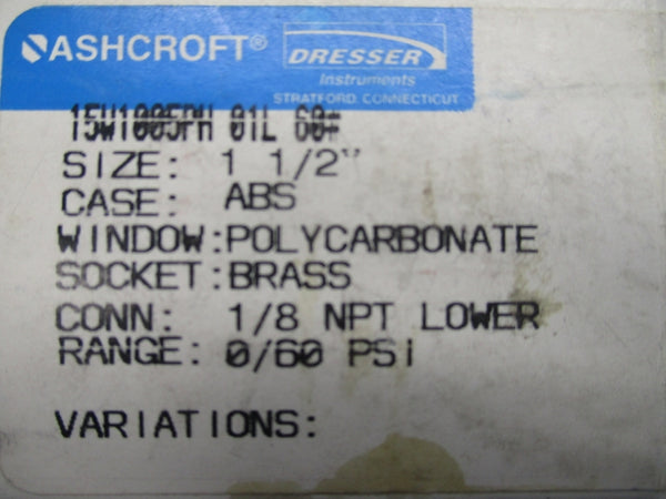 ASHCROF 15W1005PH01L60# 0-60PSI NSMP