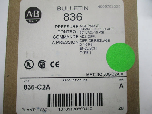 ALLEN BRADLEY 836-C2A SER.A 24/600V 10PSI (BR/WH) NSMP