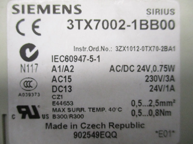 SIEMENS 3TX7002-1BB00 24VAC/DC UNMP