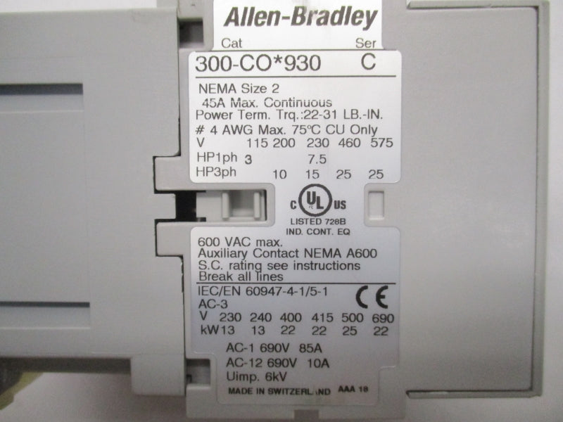 ALLEN BRADLEY 300-COD930 SER.C 600VAC NSNP