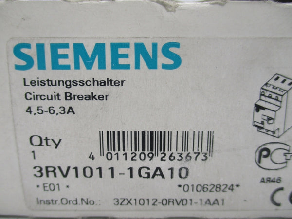 SIEMENS 3RV1011-1GA10 690V 4.5-6.3A NSMP