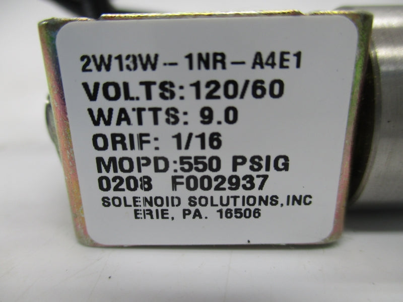 SOLENOID SOLUTIONS 2W13W-1NR-A4E1 120/60 550PSI NSMP