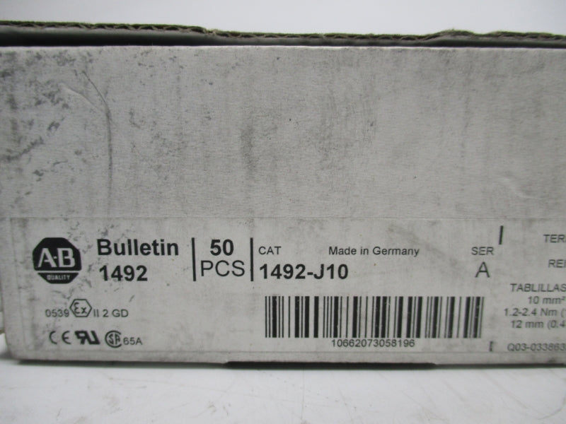 ALLEN BRADLEY 1492-J10 SER. A 600V 65A (PKG OF 50) (WH) NSMP