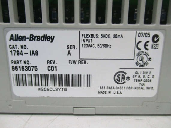 ALLEN BRADLEY 1794-IA8 SER. A REV. C01 120VAC NSNP