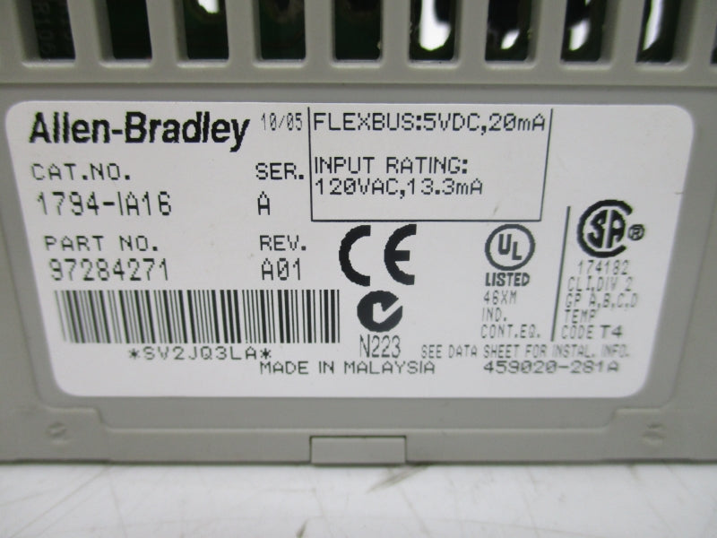 ALLEN BRADLEY 1794-IA16 SER. A REV. A01 120VAC NSNP