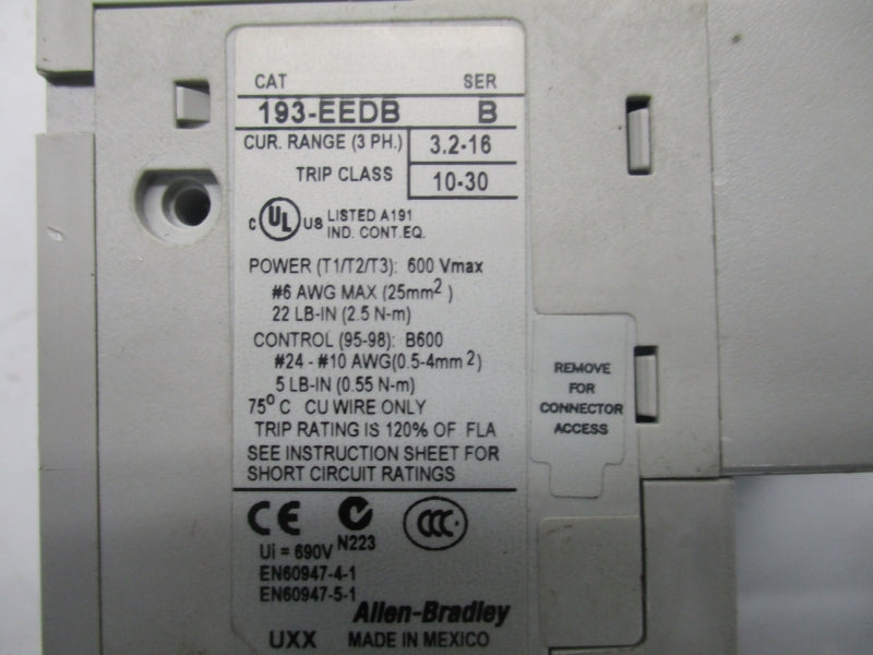 ALLEN BRADLEY 193-EEDB SER. B 600V 3.2-16A UNMP