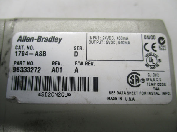 ALLEN BRADLEY 1794-ASB SER. D F/W A REV. A01 24VDC UNMP