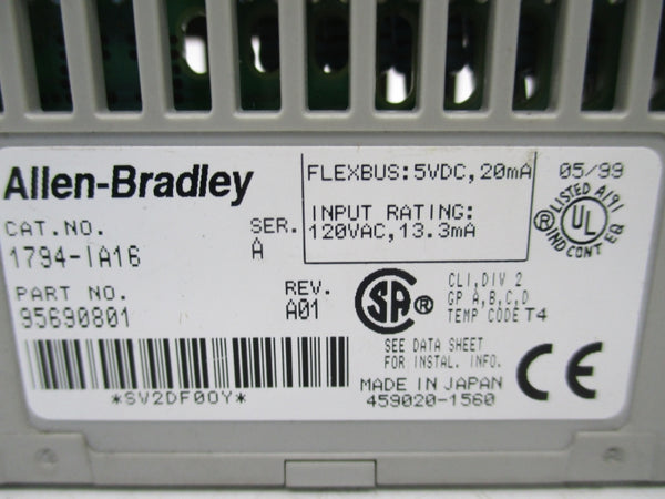 ALLEN BRADLEY 1794-IA16 SER. A REV. A01 120VAC UNMP