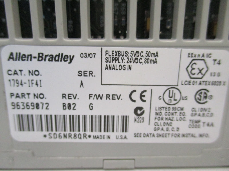 ALLEN BRADLEY 1794-IF4I SER. A F/W G REV. B02 24VDC UNMP