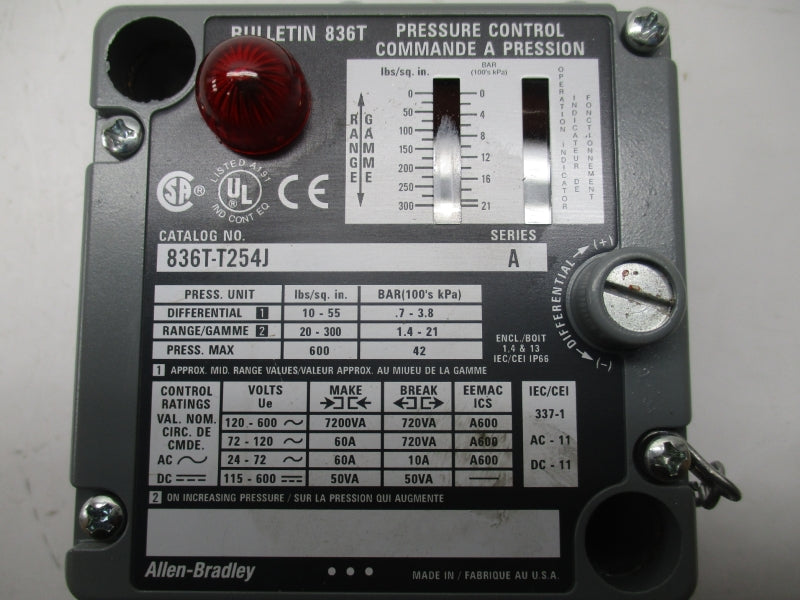 ALLEN BRADLEY 836T-T254J SER. A 120-600V 60A 20-300PSI NSNP