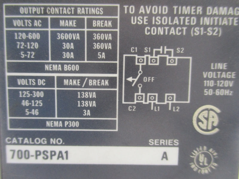 ALLEN BRADLEY 700-PSPA1 SER. A 110/120V UNMP