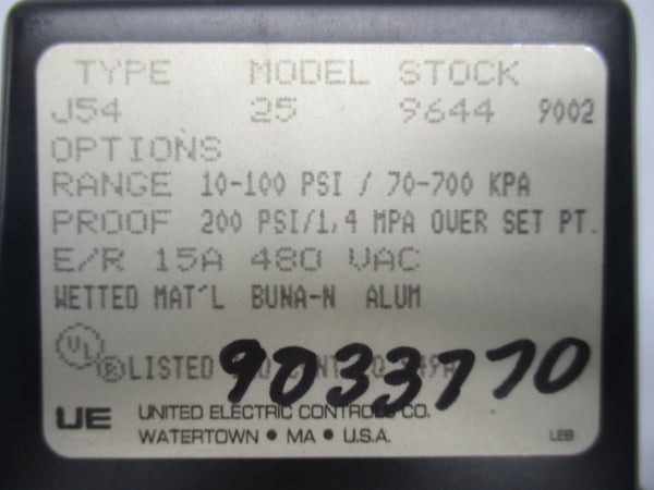UNITED ELECTRIC J54-25 200PSI 480VAC 15A UNMP