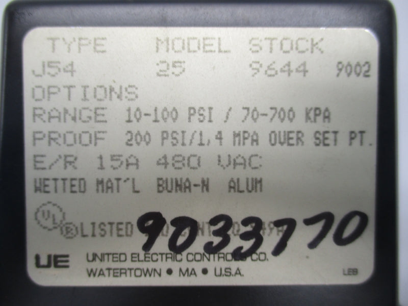 UNITED ELECTRIC J54-25 200PSI 480VAC 15A UNMP