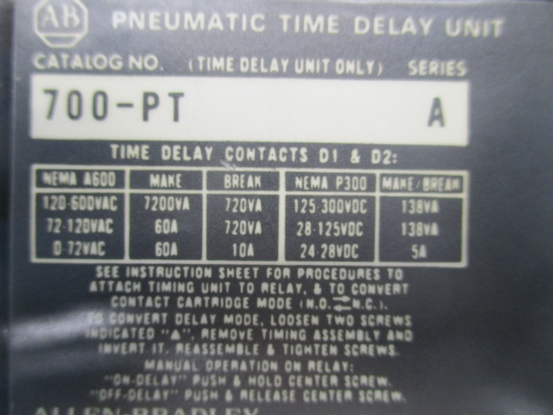 ALLEN BRADLEY 700-PT SER. A 0.1-60S  60A NSNP