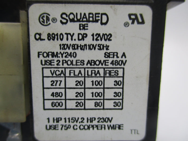 SQUARE D 8910DP12V02 SER. A 110/120V 20A UNMP