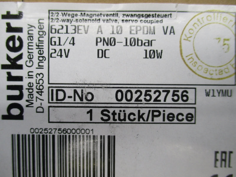 BURKERT 6213EVA10EPDMVA 00252756 24VDC NSMP