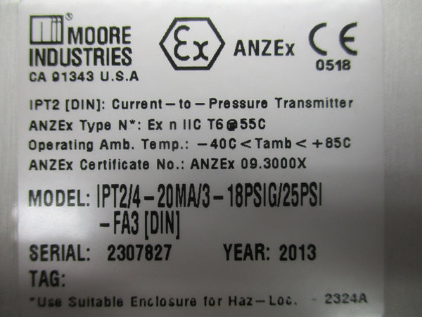 MOORE INDUSTRIES IPT2/4-20MA/3-18PSIG/25PSI-FA3[DIN] NSNP