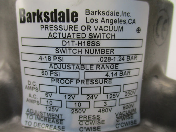 BARKSDALE D1T-H18SS 4-18PSI 480V 10A NSNP