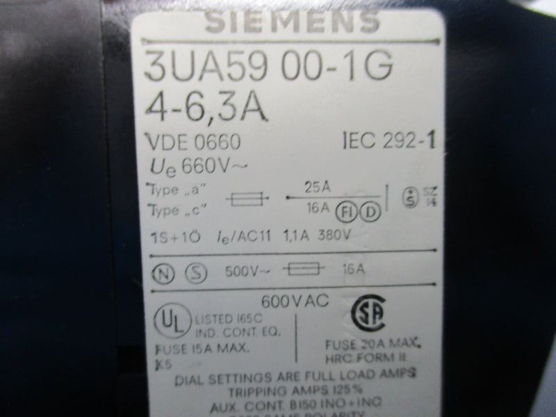 SIEMENS 3UA5900-1G 600VAC 4-6.3A NSMP