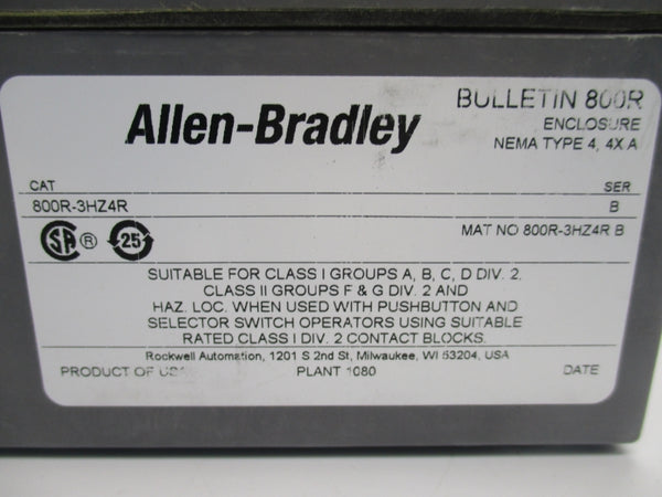 ALLEN BRADLEY 800R-3HZ4R SER. B (BR/WH) NSMP