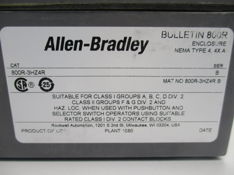 ALLEN BRADLEY 800R-3HZ4R SER. B (BR/WH) NSMP