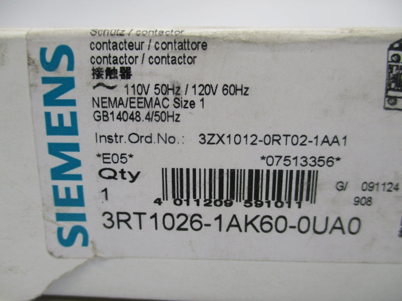 SIEMENS 3RT1026-1AK60-0UA0 110/120V 27A NSMP