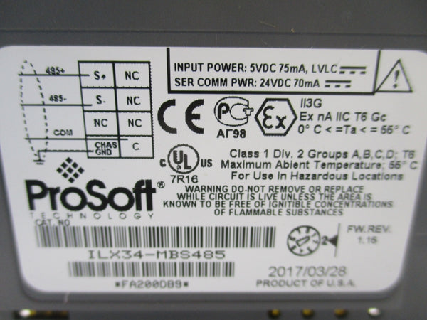 PROSOFT ILX34-MBS485 5VDC REV. 1.16 UNMP