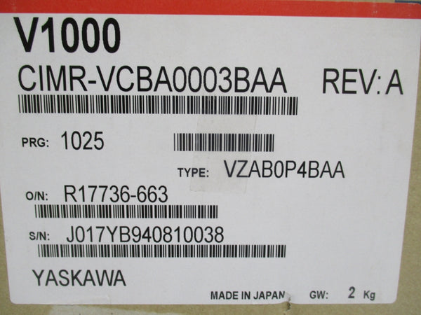 YASKAWA CIMR-VCBA0003BAA 200-240V 5.5/7.3A REV. A NSMP