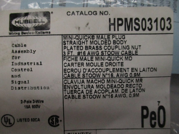 HUBBELL HPMS03103 600V 15A NSMP