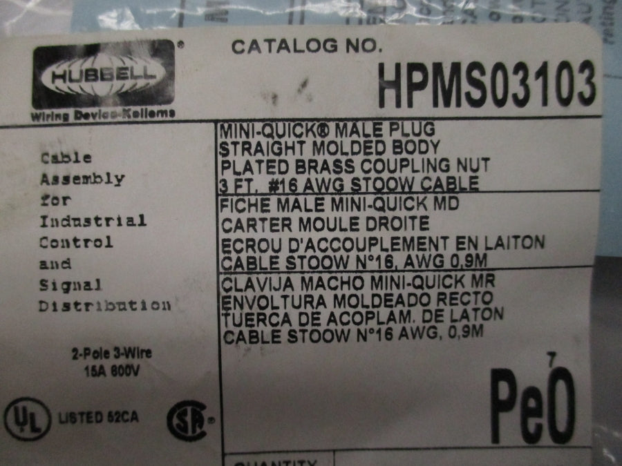HUBBELL HPMS03103 600V 15A NSMP