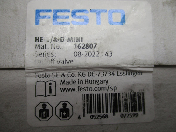 FESTO HE-1/4-D-MINI 162807 240PSI NSFS